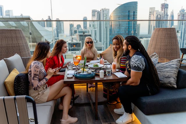Friends sitting at the table.
